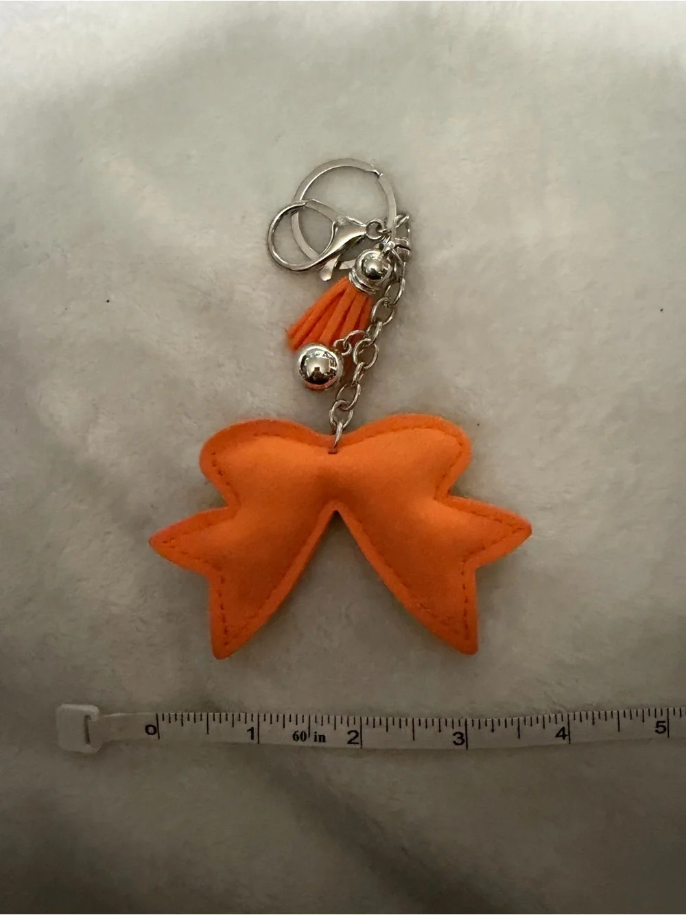 Orange & White Rhinestone Bow Keychain Charm